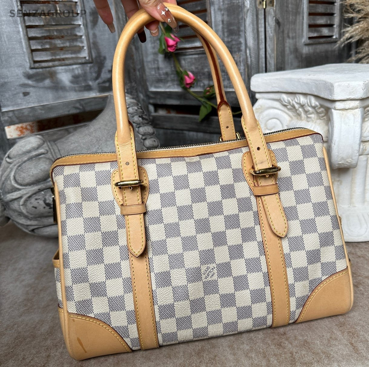 Louis Vuitton Boston White Damier Ebene Top Handle Bag Women Classic