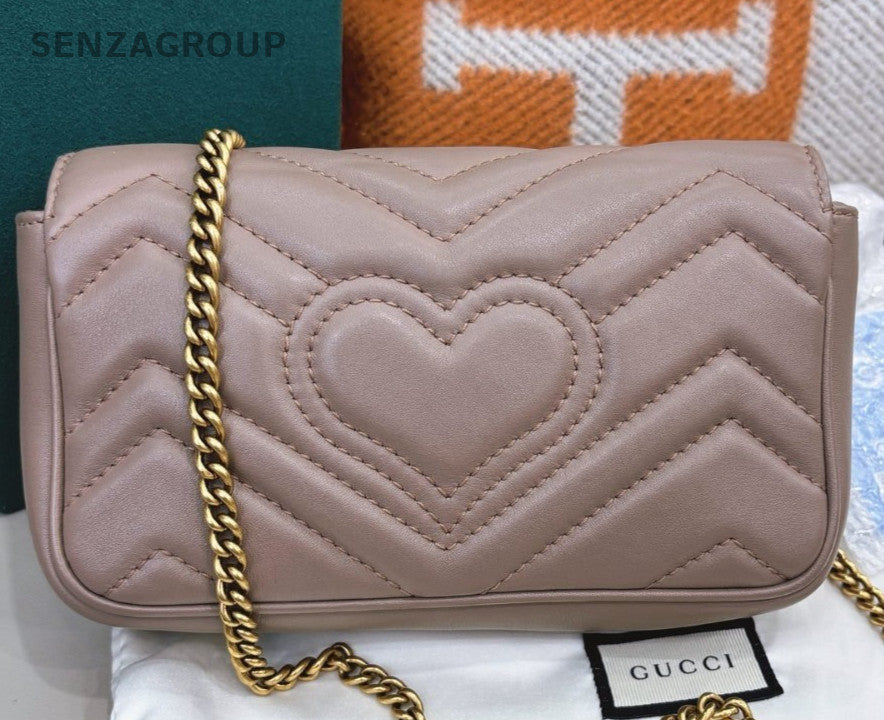 Gucci Marmont Mini Chain Shoulder Bag Crossbody Brown Gold Women Classic