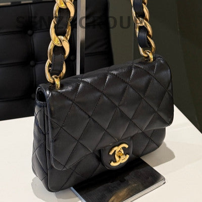 Chanel 22S Quilted Black Gold Chain Shoulder Bag Women Classic