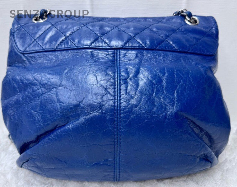 Chanel Diamond Chain Shoulder Bag Blue Silver Used Women Classic Designer