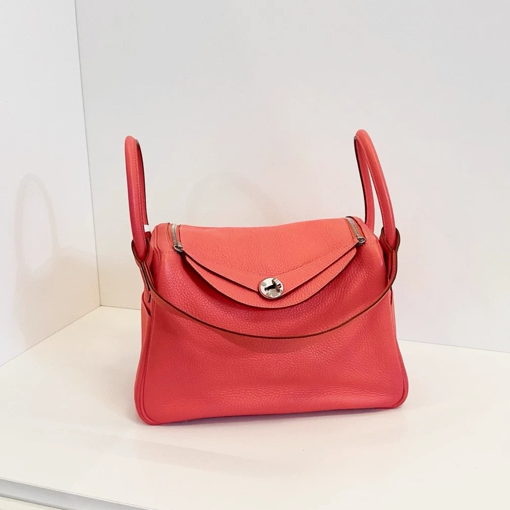 Hermes Lindy30 Top Handle Shoulder Bag Pink Silver Used Women Fashion Classic