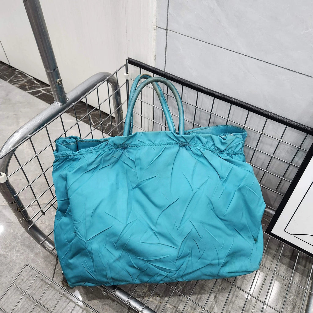 PRADA Blue Nylon Tote Handbag Shoulder Bag For Women