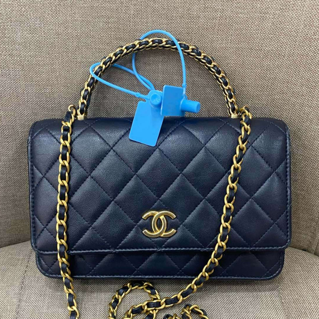 Chanel 22K Navy Blue Gold Hardware WOC Chain Crossbody Bag