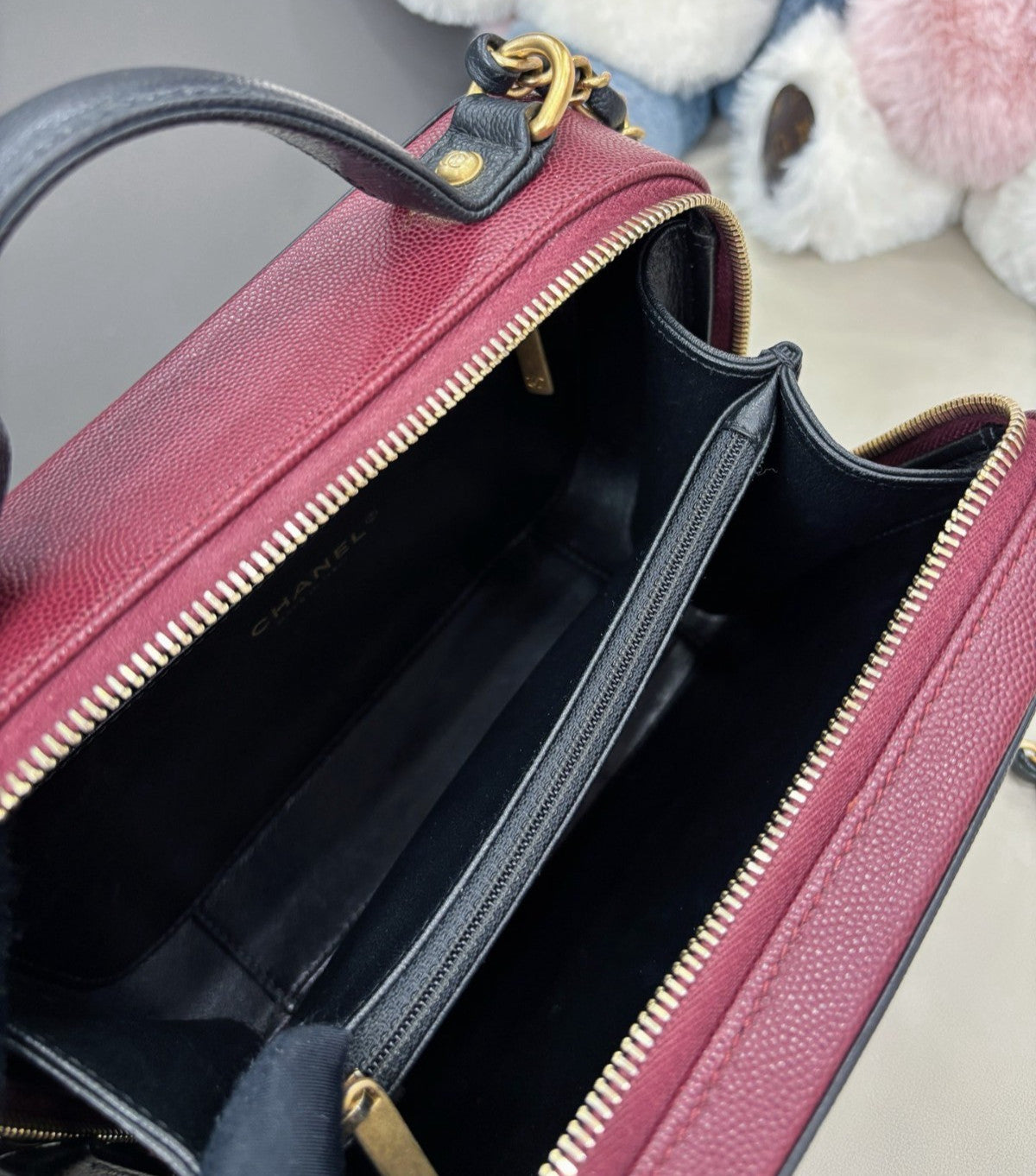 Chanel Vanity Case MM Chain Crossbody Red Black Gold Women Classic Diamond