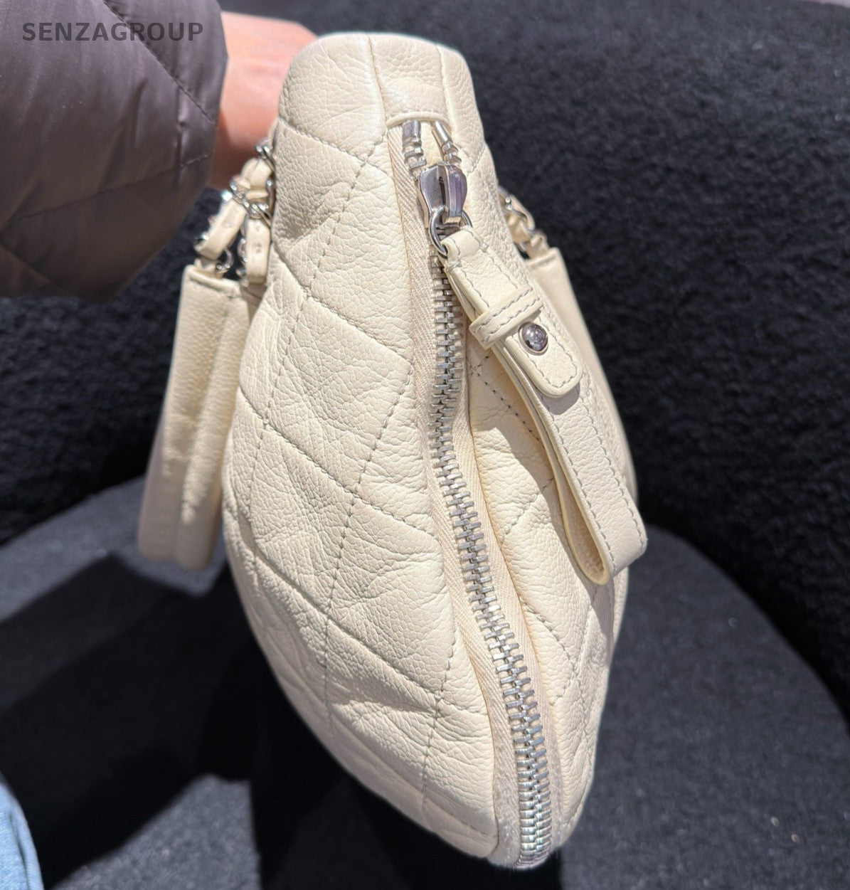 Chanel Diamond Tote Chain Shoulder Bag White Silver Women CC Logo Classic