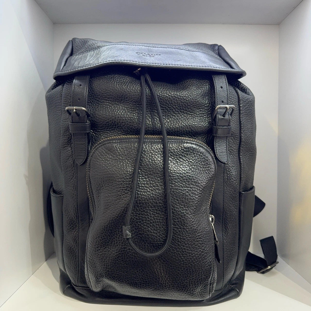 Coach Genuine Grain Leather Black Backpack For Women
