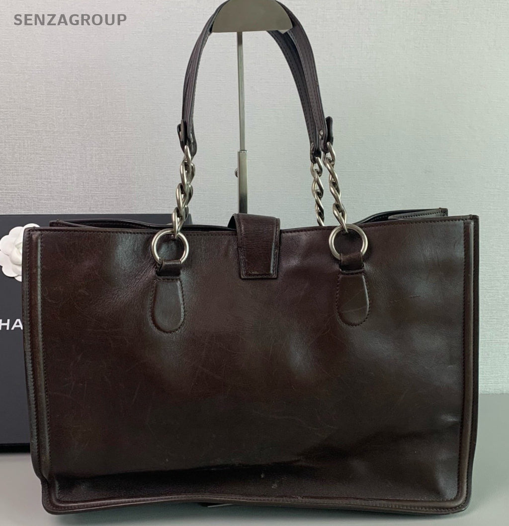 Chanel Vintage Calfskin Tote Shoulder Bag Brown