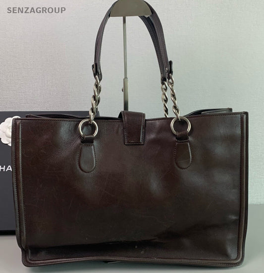 Chanel Vintage Calfskin Tote Shoulder Bag Brown