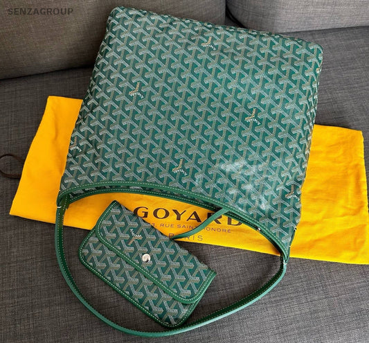 Goyard Hobo 2Way Top Handle Bag Shoulder Bag Green Silver Women Classic