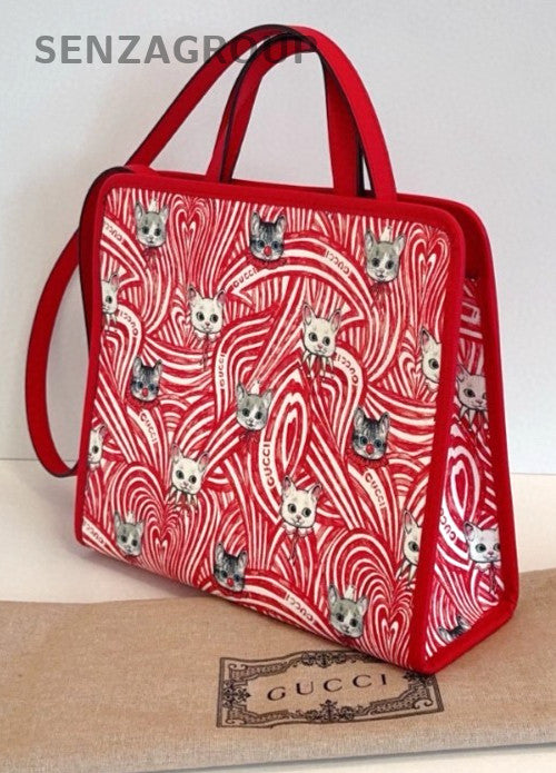 GUCCI tote Japan Limited Edition Hand-drawn Cat 2way Shoulder bag Red Women