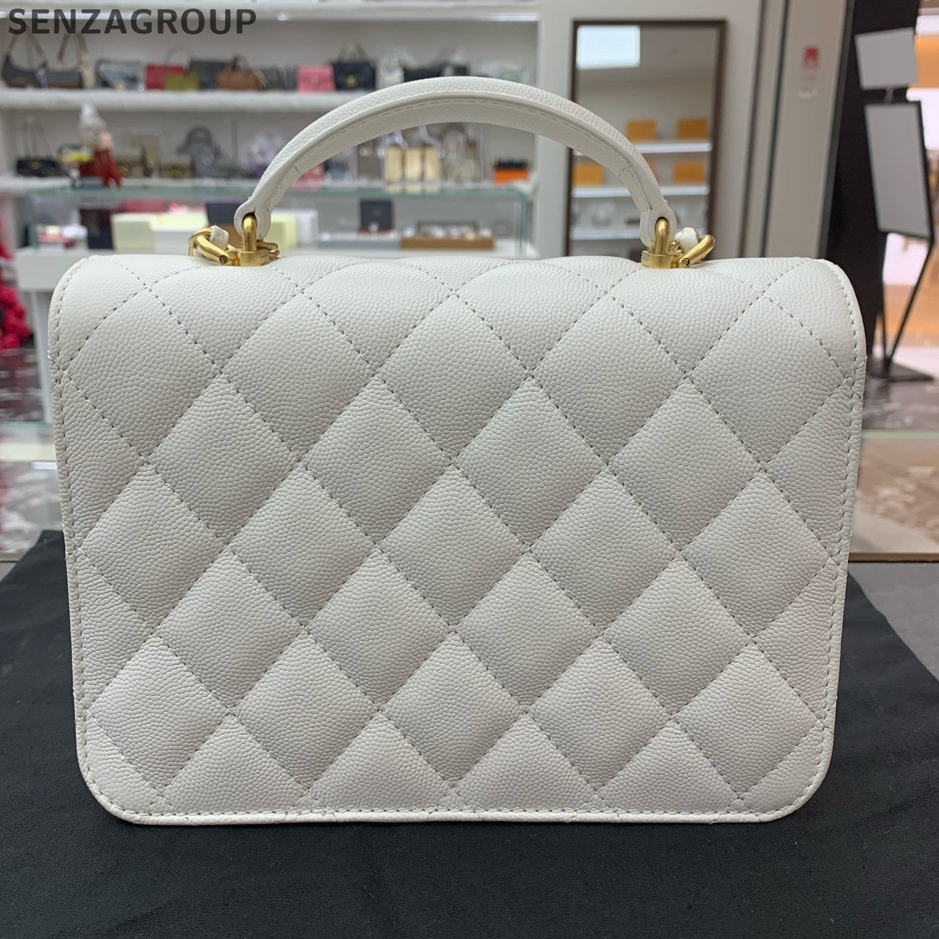Chanel White Calfskin Quilted Chain Classic Flap Bag - Women's Luxury