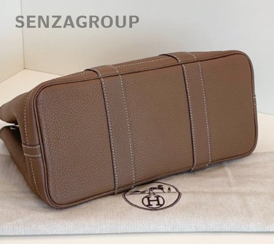 Hermes Garden Party TC Leather Top Handle Bag Gray Women Classic