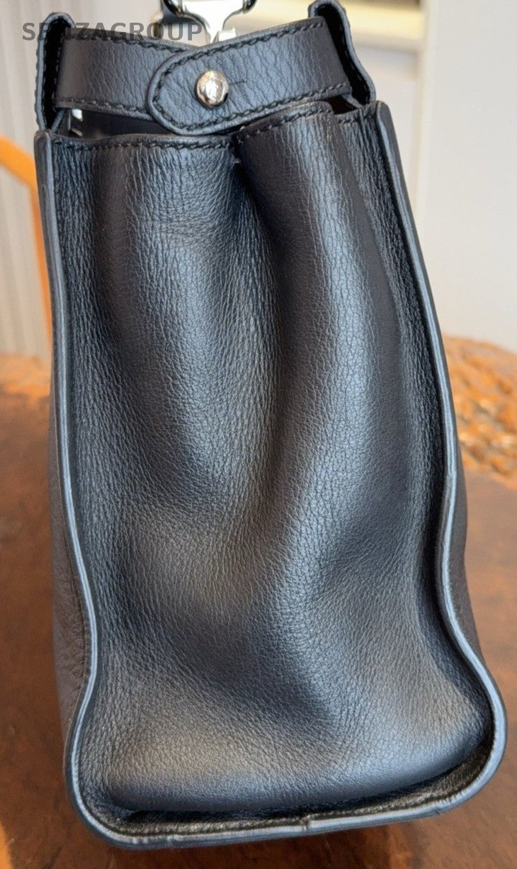 Bolsa Fendi Peekaboo MM alça superior preta prata usada unissex adultos clássica-