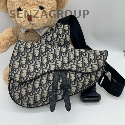 Dior Saddle Waist Bag Black Gold Monogram Unisex Classic