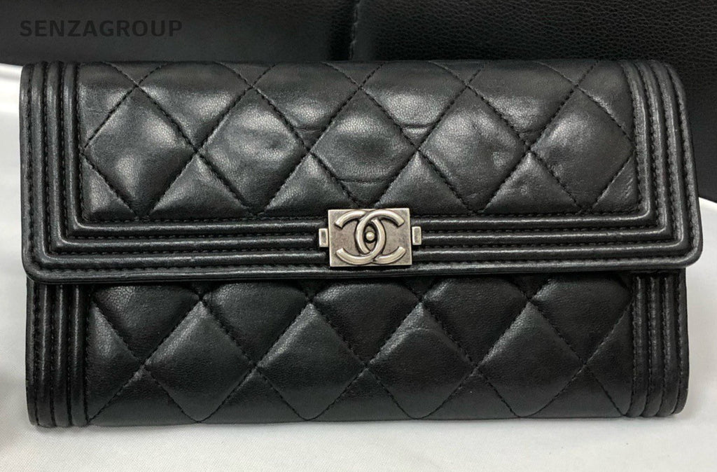 Chanel Lambskin Clutch Black Silver Diamond Women Classic