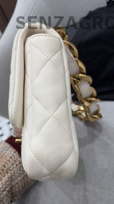 Chanel Classic Flap Quilted Chain Shoulder Bag in White Gold - Women's Fashion