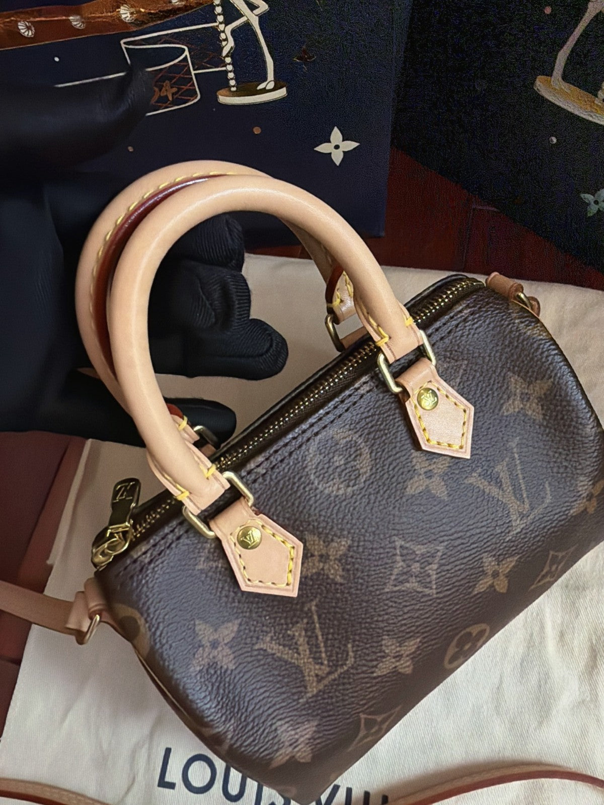 Louis Vuitton Speedy Nano Monogram Top Handle Crossbody Brown Women Classic