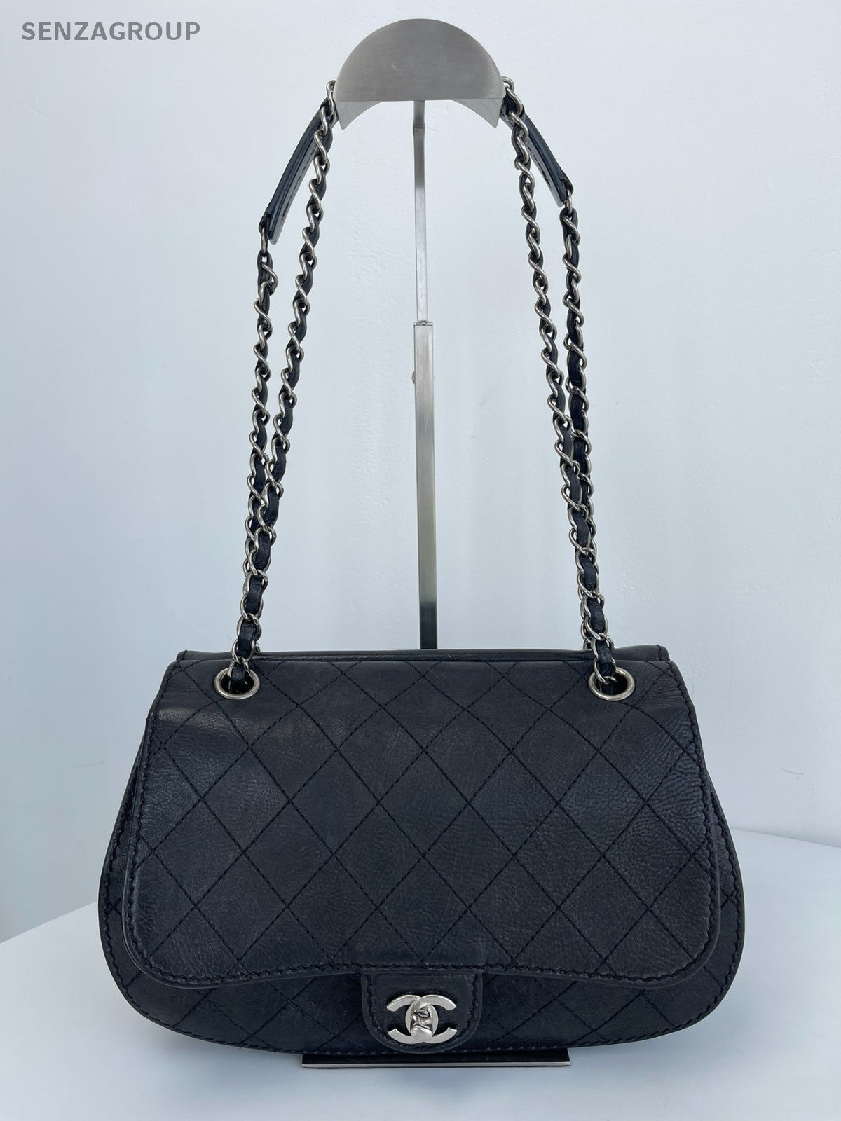 CHANEL Diamond Patten Calfskin Chain Shoulder bag Crossbody Women Black Silver