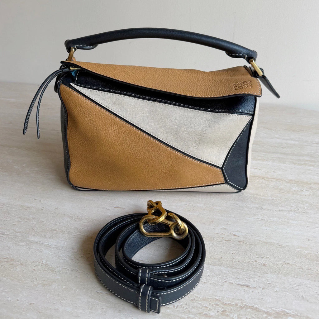 Loewe Puzzle PM 2Way Handbag Crossbody in Brown Leather Gold Hardware