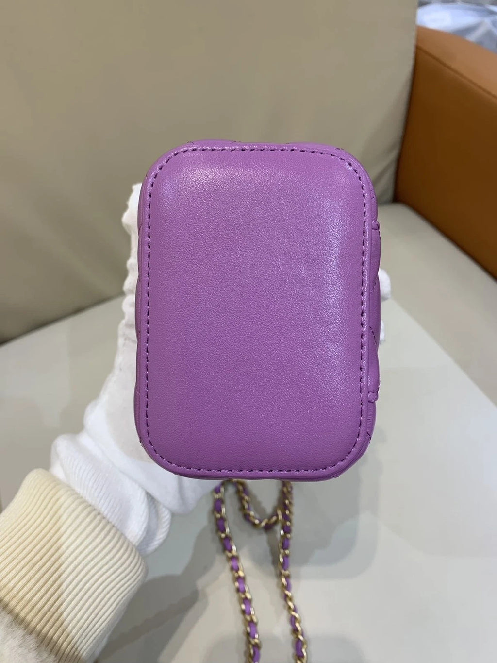 CHANEL Purple Lambskin Gold Ball Box Bag For Women