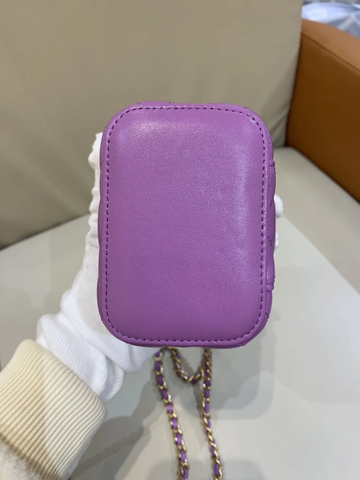 CHANEL Purple Lambskin Gold Ball Box Bag For Women