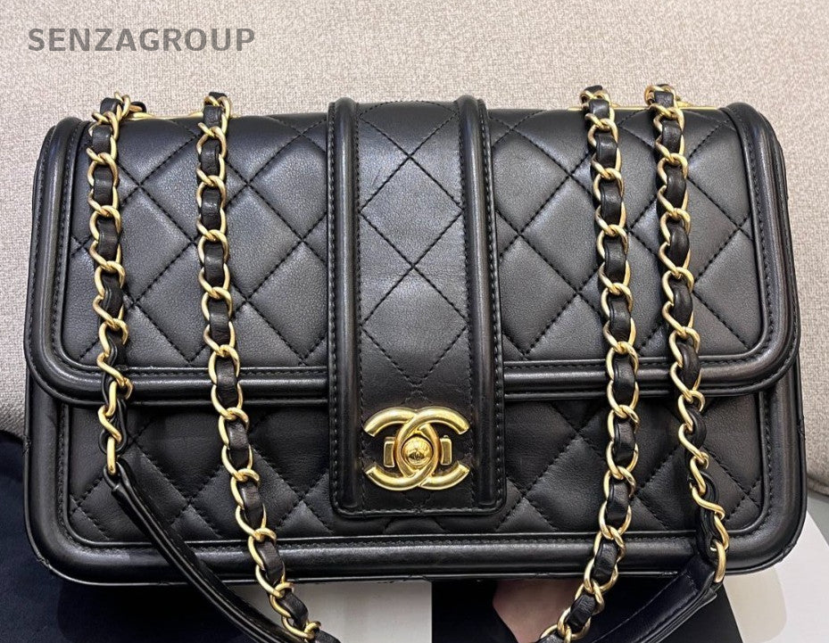 Chanel Classic Flap Chain Diamond Shoulder Bag Black Gold Women Fashion Designer