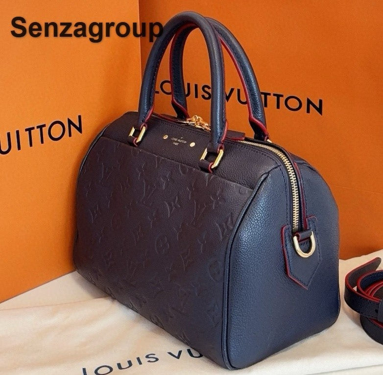 Louis Vuitton Speedy25 Monogram Top Handle Crossbody Blue Gold Women Classic