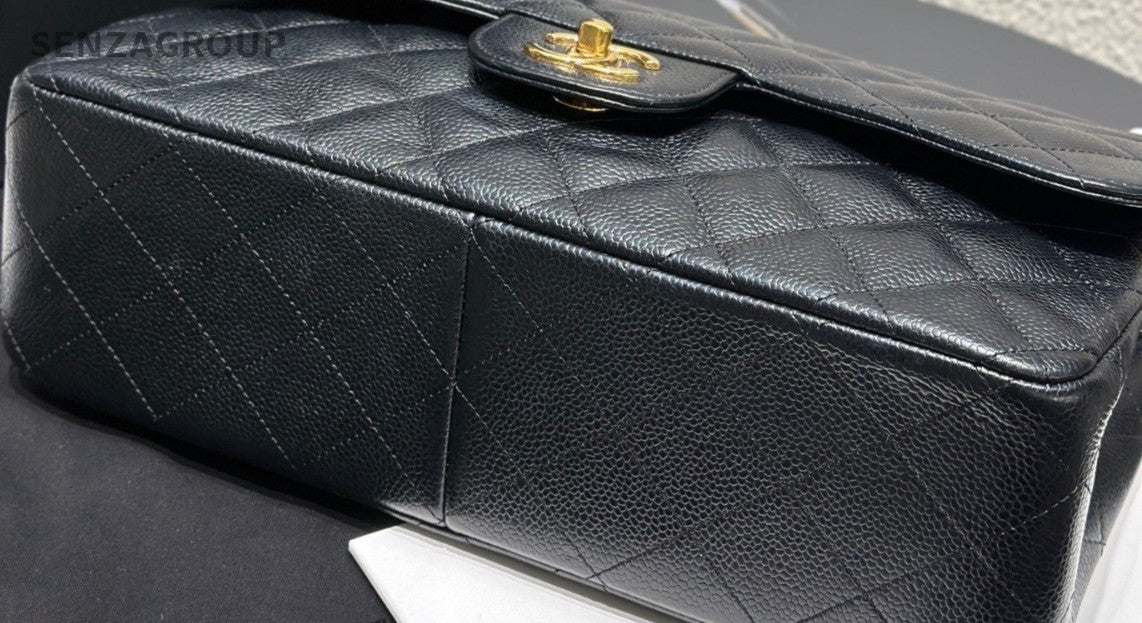 Chanel Jumbo Classic Flap GM Chain Shoulder Bag Crossbody Black Gold Women