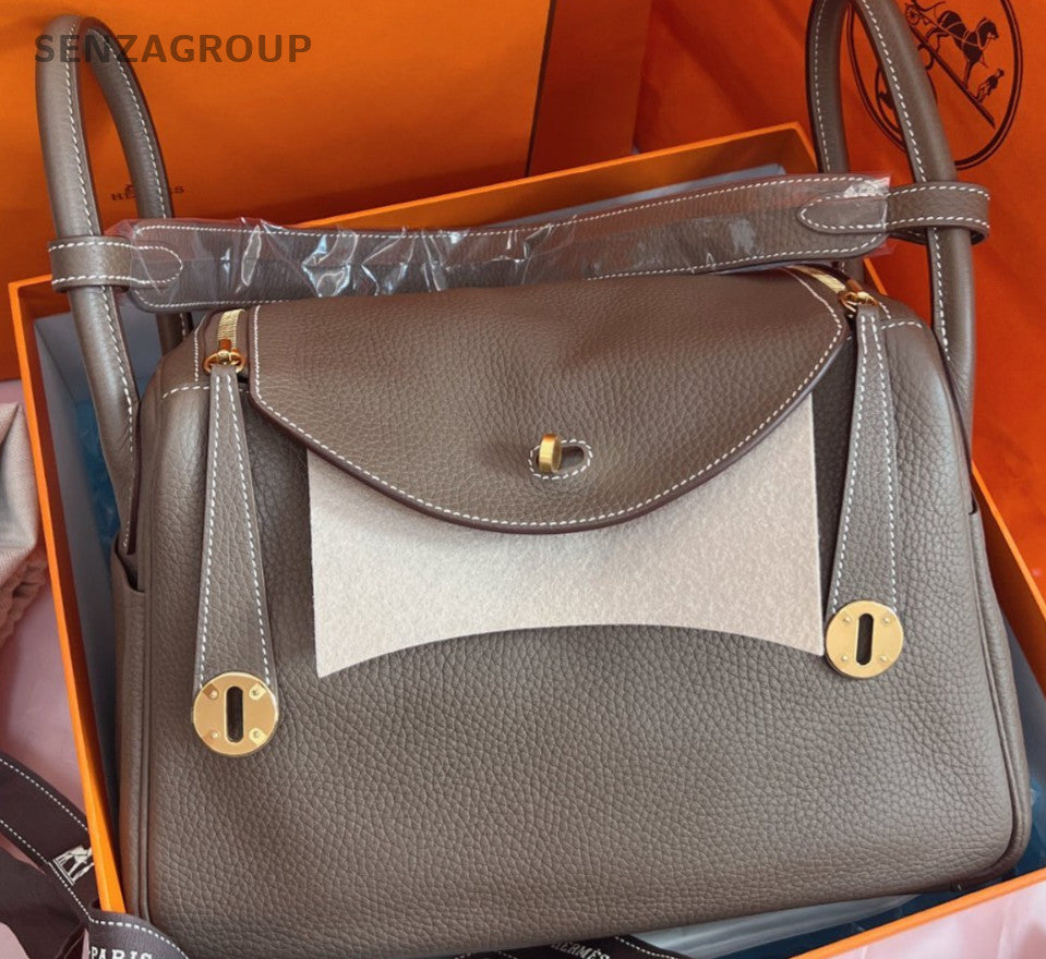 Hermes Lindy30 Handbag Shoulder Bag Gray Gold Used Women Classic Designer