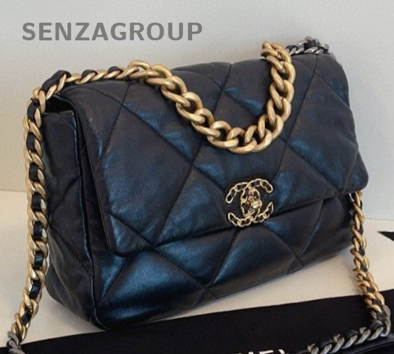 Chanel 19Bag MM Chain Top Handle Bag Crossbody Black  Gold Women Classic
