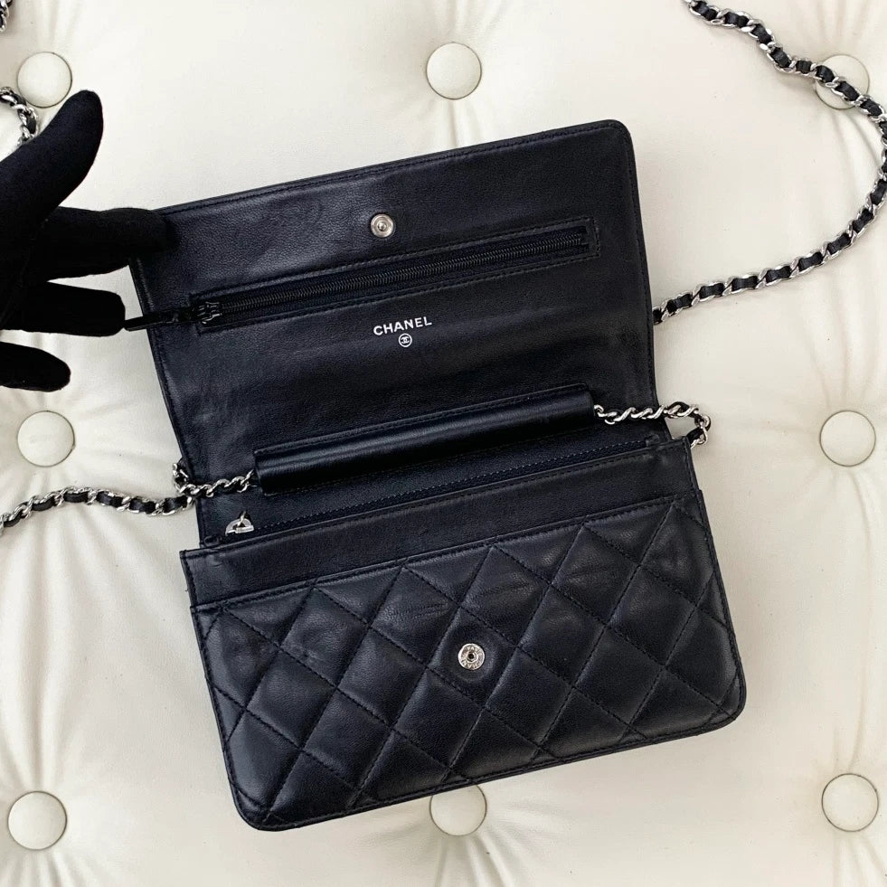 Chanel Woc Chain Lambskin Shoulder Crossbody Bag Black Women S