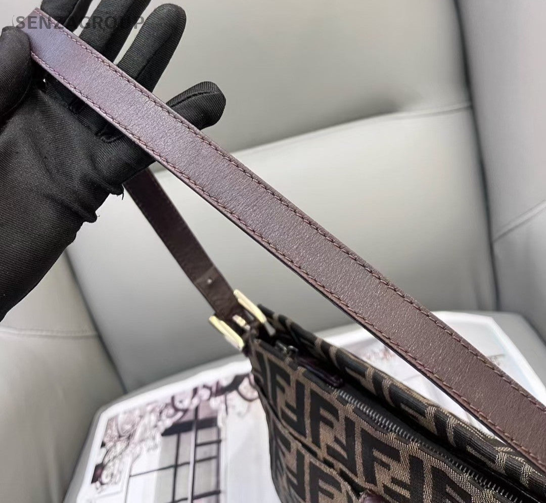 FENDI Monogram Canvas Shoulder bag MM Classic Brown Logo Women