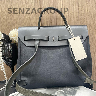 Hermès Herbag 31 Backpack Black Silver Leather Canvas Women's Classic