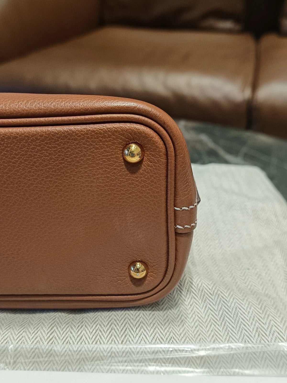 Hermes Bolide Mini Evercolor Leather Top Handle Crossbody Brown Gold Women