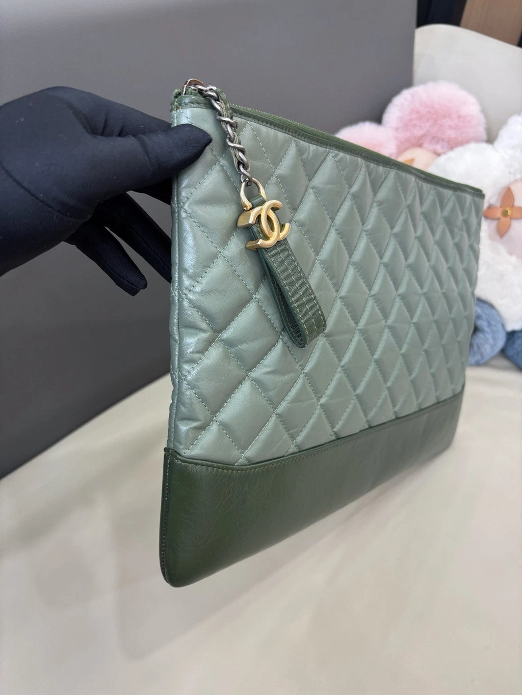 Chanel Cuba Diamond Clutch Green Gold Used Women Classic