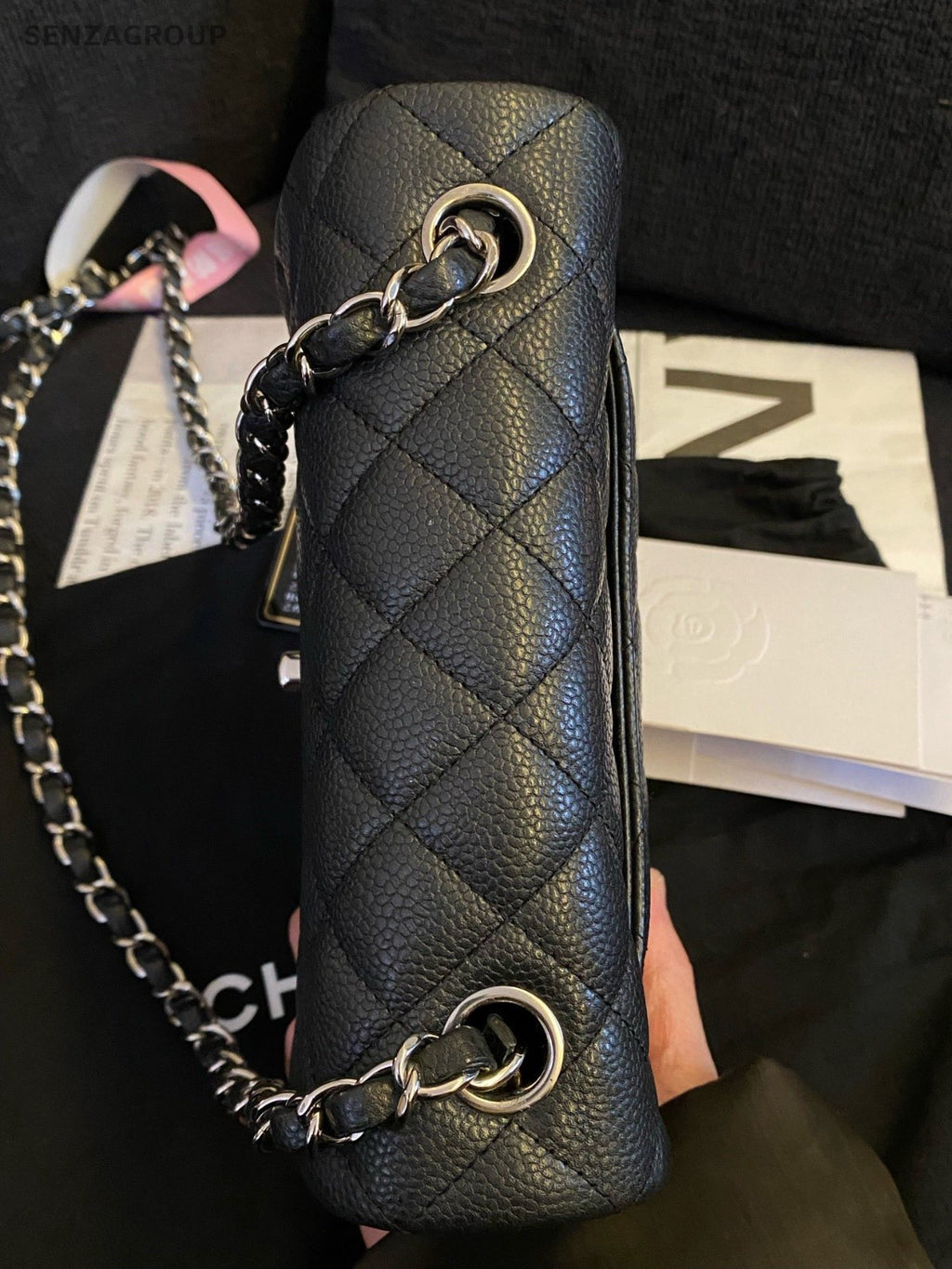 Chanel Classic Flap Mini Chain Shoulder Bag Black Silver Diamond Women Fashion