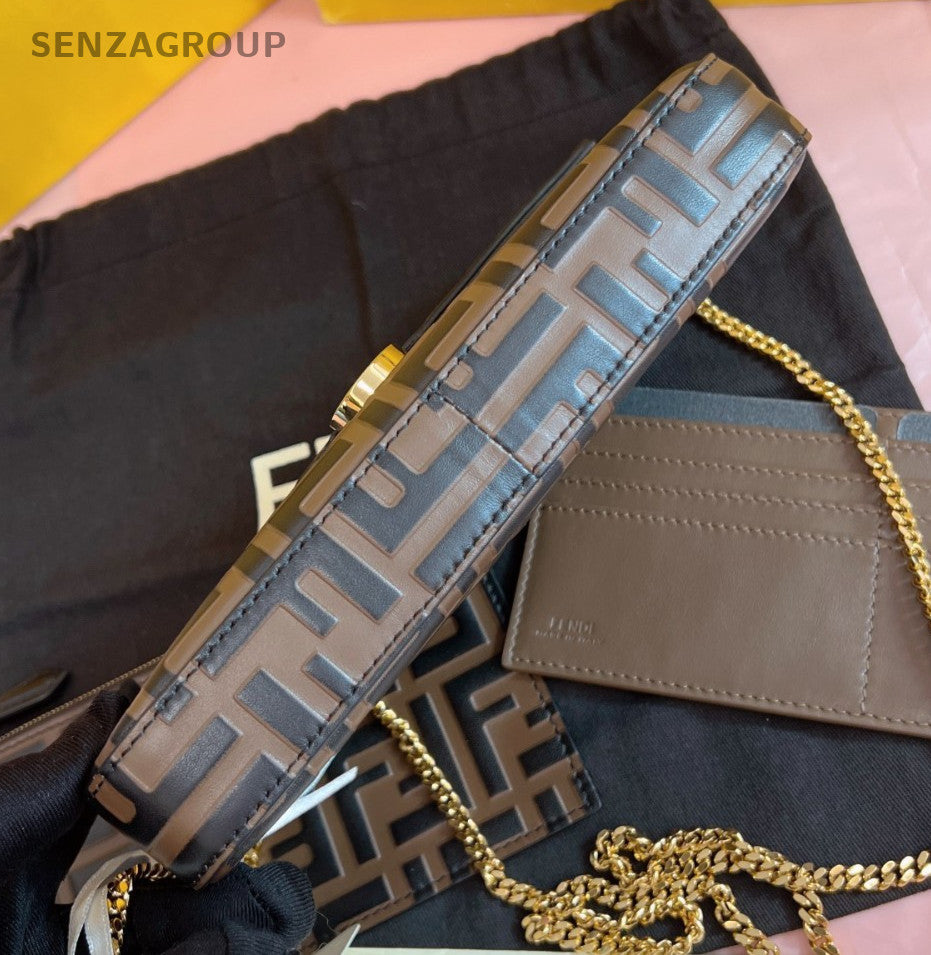 FENDI Félicie Pochette FF Monogram Chain Shoulder bag Crossbody Women Brown