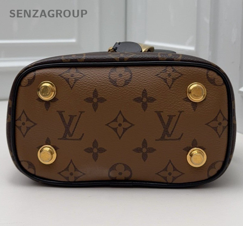 Louis Vuitton Vanity Monogram Chain Crossbody Top Handle Bag Brown Gold Women