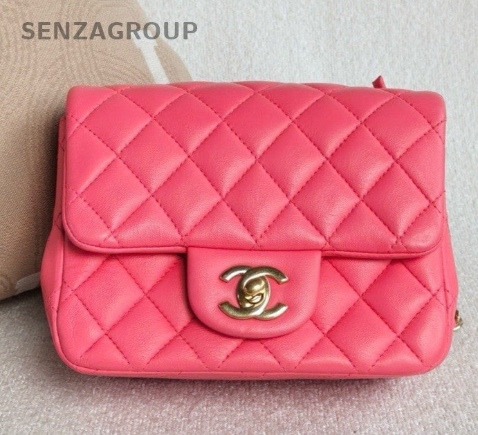 Chanel Classic Flap Lambskin Chain Shoulder Bag Pink Gold Women Diamond Fashion