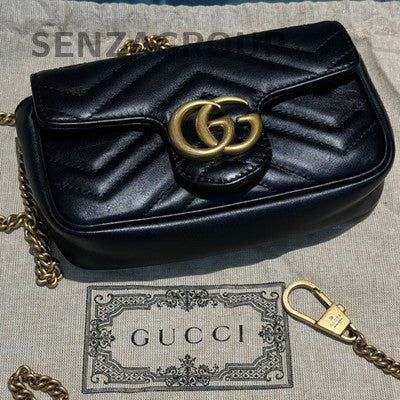 Gucci GG Marmont Super Mini Black Gold Chain Shoulder Crossbody Bag