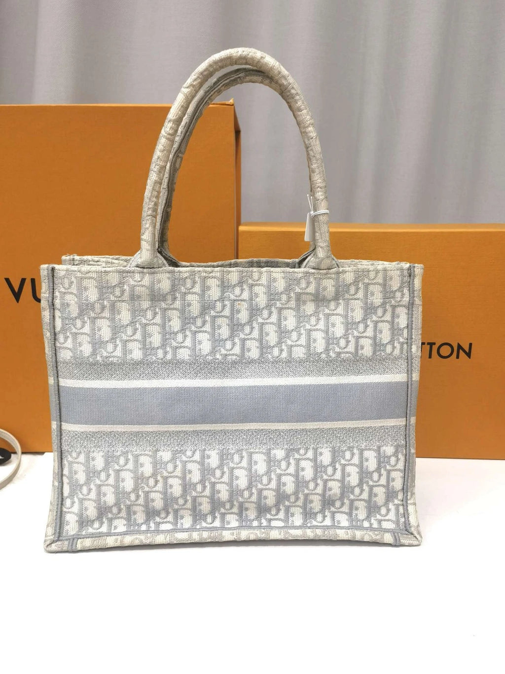 Dior Canvas Book Tote Gray Top Handle Bag For Women