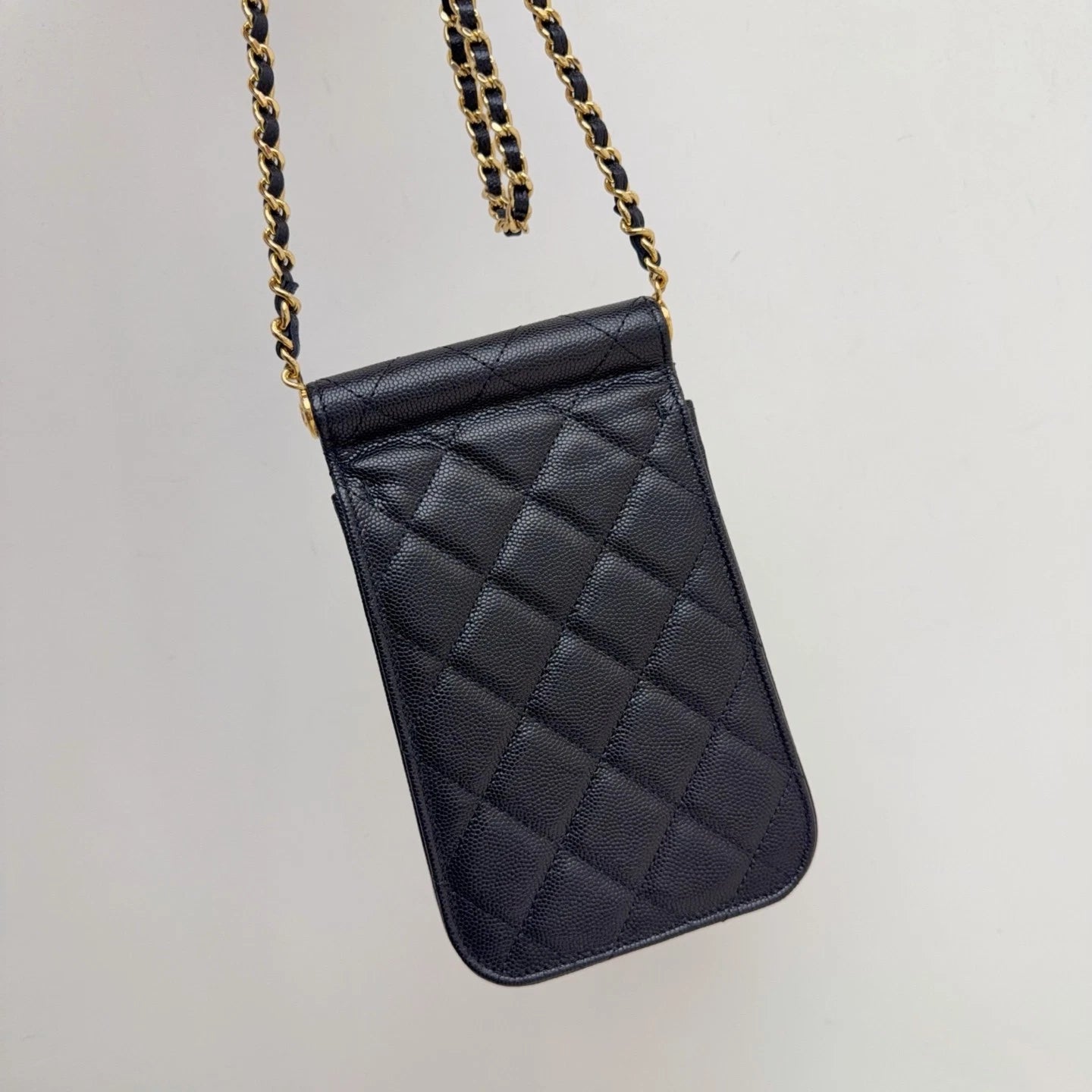 Chanel Caviar Leather Phone Case Crossbody Bag Card Holder Black Classic