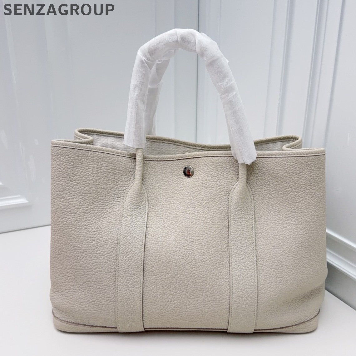 Hermes Garden Party Top Handle Bag White Silver Used Women Classic