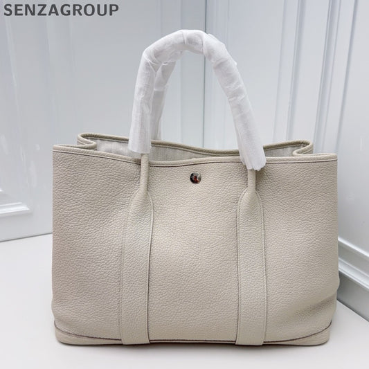 Hermes Garden Party Top Handle Bag White Silver Used Women Classic