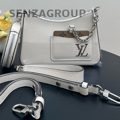 Louis Vuitton Marellini Epi Chain Shoulder Bag Silver White Classic Women
