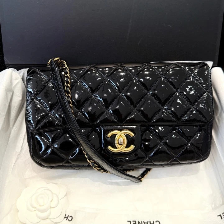 Chanel Classic Flap Mini Patent Goatskin Chain Shoulder Crossbody Bag Women D