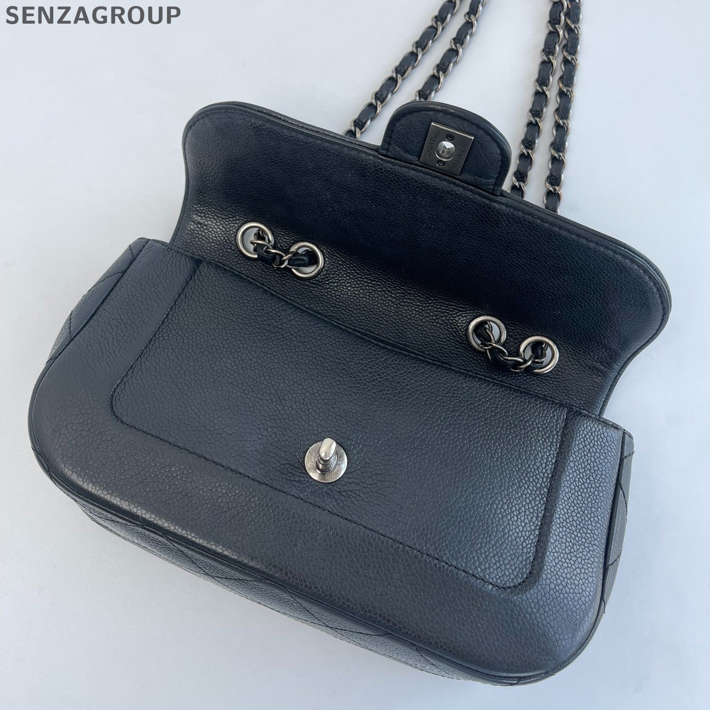 Chanel Calfskin Chain Shoulder Bag Crossbody Black Silver Women Classic