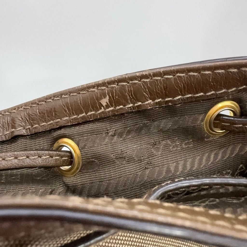 PRADA Canvas Leather Drawstring Bucket Shoulder Crossbody Bag For Women