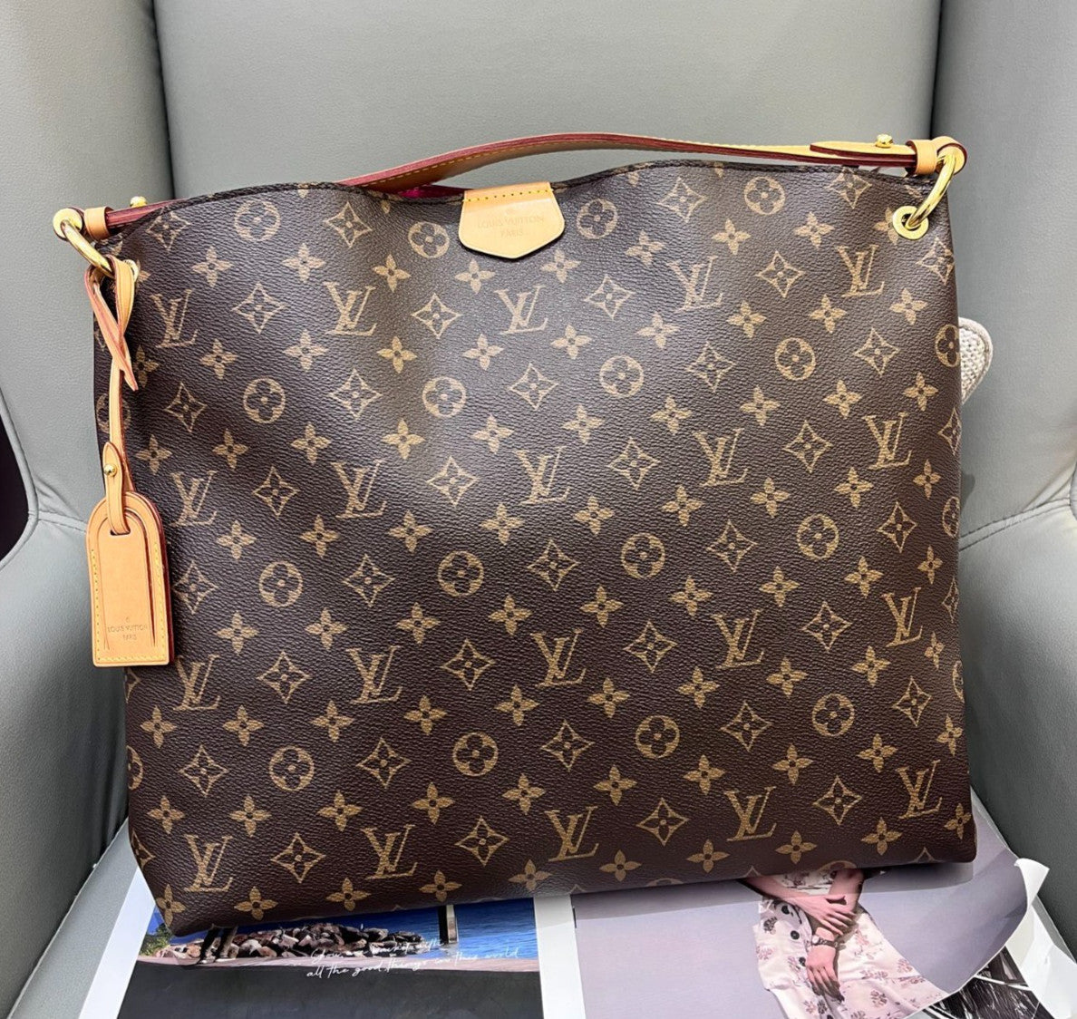 Louis Vuitton Graceful MM Monogram Shoulder Bag Brown Gold Women Classic