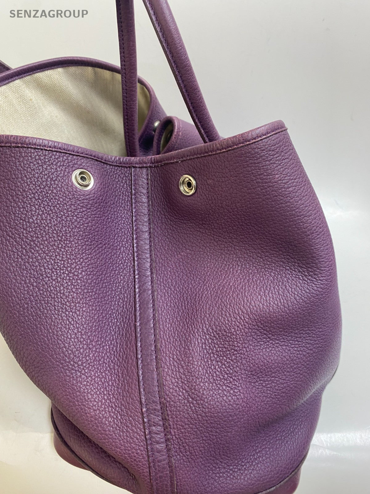 Hermes Garden Party36 Top Handle Bag Purple Silver Used Women Classic Fashion